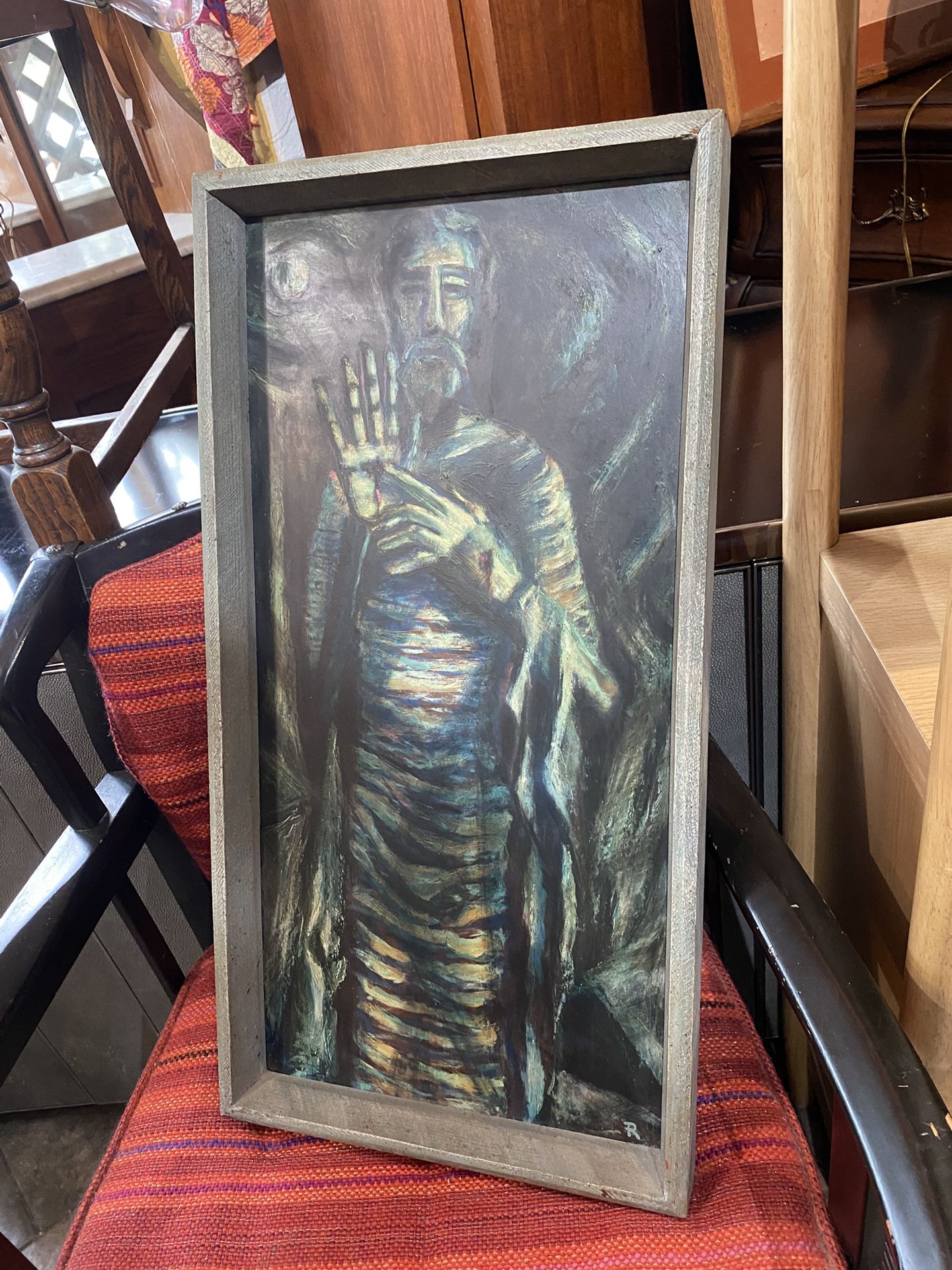 Mid-Century Oil On Board Gothic Style Portrait