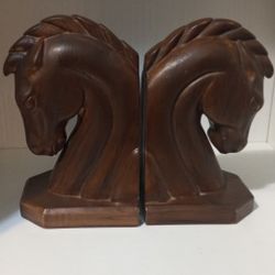 Vintage 1960s Retro Mid-century MCM Ceramic Horse Horsehead Bookends Signed 1968