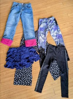 Lot 5 Girls Winter Fall Pants Lined Jeans Leggings Skort Kids Justice TCP 8/10