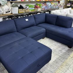 Navy Blue Fabric U-Shaped Sectional Sofa