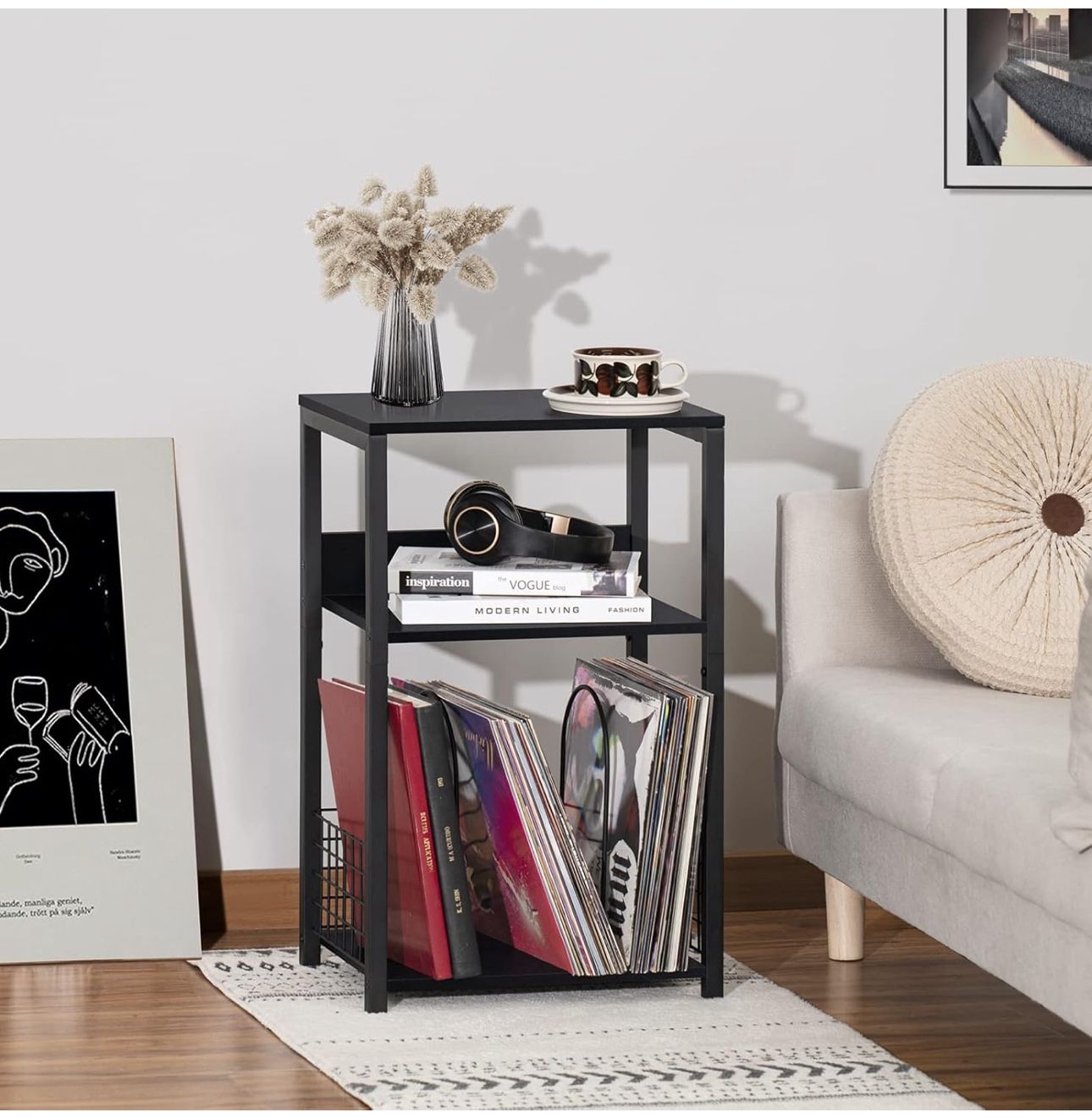 Wood Side End Table Nightstand Bookshelves   Size Length 16", Width 12", Height 26" New condition assembled  