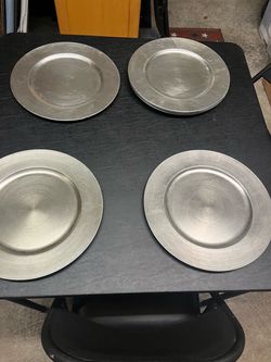 7 silver chargers dinner plate size