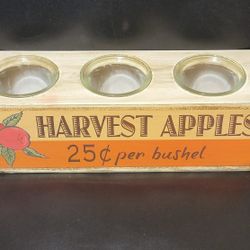 RARE Vintage Gold Glitter Wooden Votive Candle Holder Harvest Apples Farmhouse