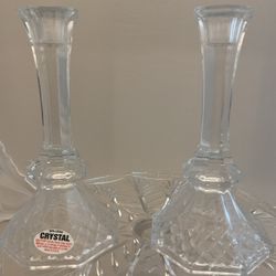 2 Lead Crystal Candle Sticks 10”
