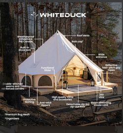 13’ WhiteDuck Avalon Bell Tent + Awning – Premium Canvas Glamping Setup