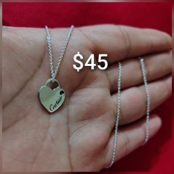 925 Sterling Silver Necklace/Collar Con Dije De Corazón De Plata 925