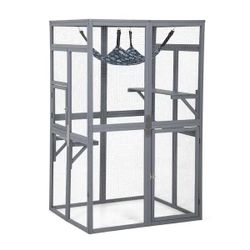 Catio Outdoor Cat Enclosure Window Access with Hammock Grey-Medium
