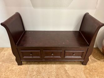 Dark Wood Storage Bench with 3 Drawers