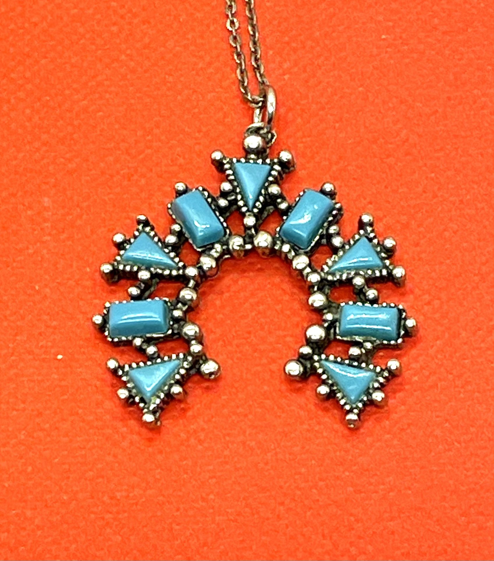 Sterling Costume Needlepoint Turquoise Necklace