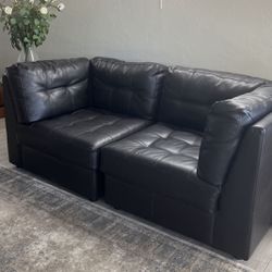 2pc Leather Modular Loveseat Couch 