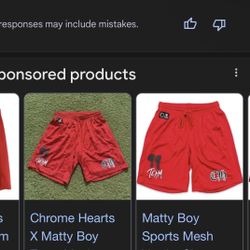 This is a pair of red Chrome Hearts Matty Boy Team mesh shorts. The shorts feature the "99 Team" logo on the left thigh and a "CH" logo on the right t