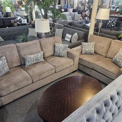 Brand New Brown Chenille Sofa + Loveseat 2PCs Set