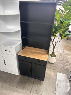 Storage Cabinet with 4 Solid Wood Gourd-Shaped Legs, Modern Kitchen Pantry Cabinet with Adjustable Shelves, 5 Tier Bookshelf with Drawer