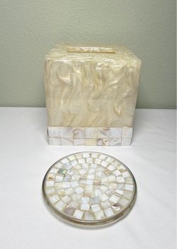 Capiz Shell Tissue Box Cover & Candleholder