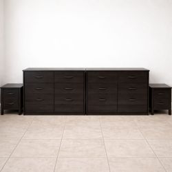 Set Of Two Dark Brown Dressers And Two Night Stands 