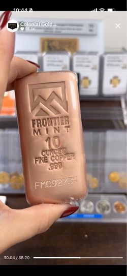 Frontier Mint 10 oz .999 Fine Copper Bar