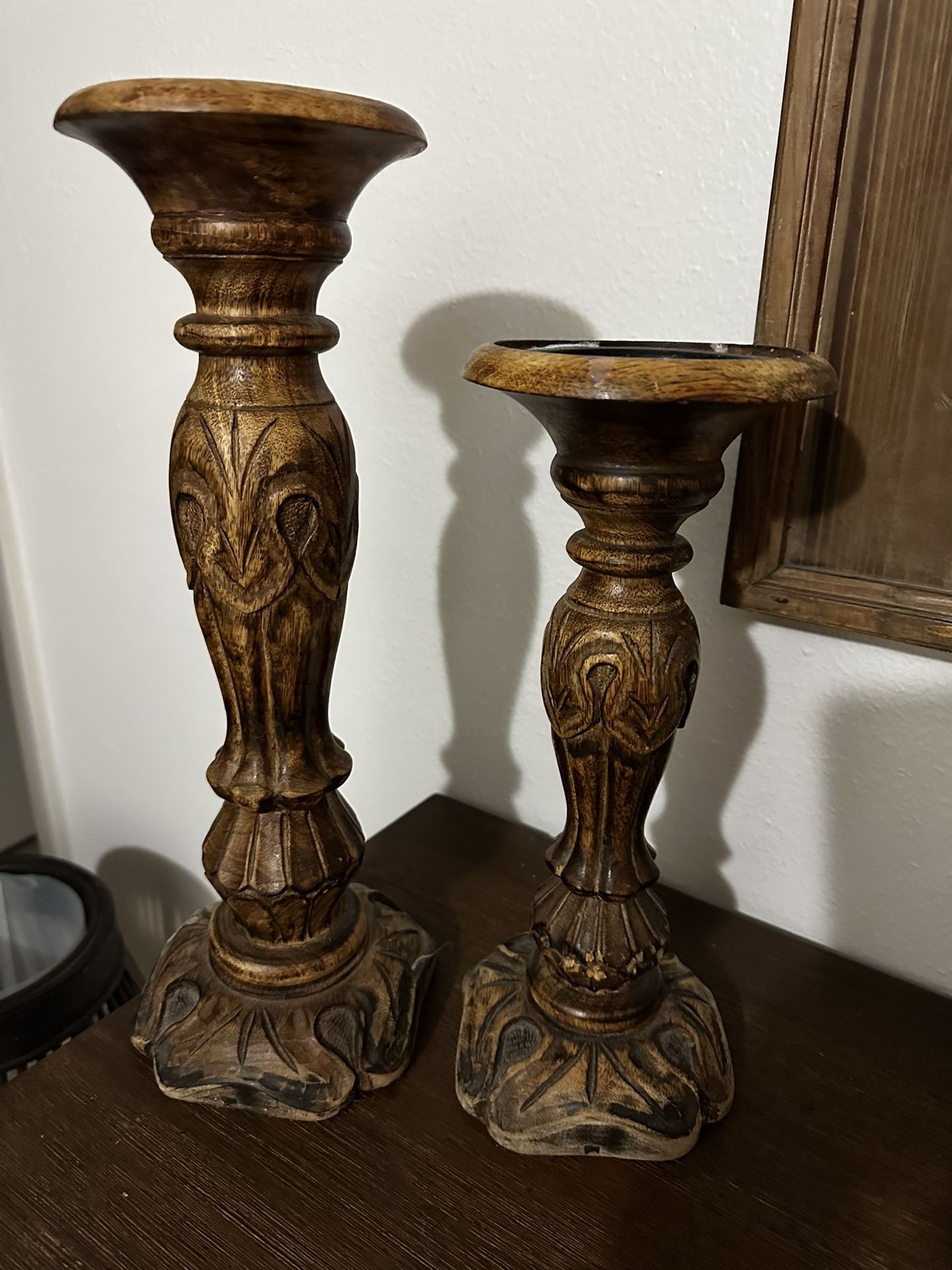 Wood Pillar Candle Holders