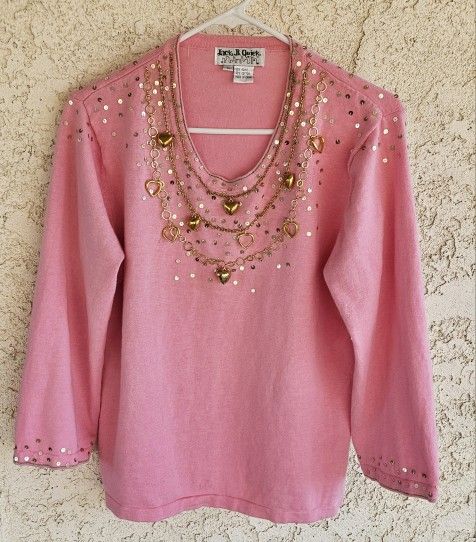 Hearts  Pink Bling Ladies L Hearts Sweater 