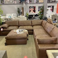 Emilia Caramel Leather 5pc Modular Sectional