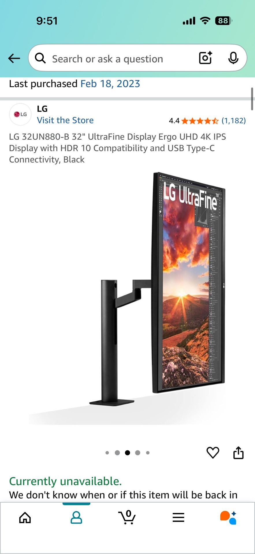 Lg 32” Monitor, 4k, 60hz Frame Rate, USB C