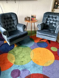 Mid Century Modern Blue Velvet Swivel CHAIRS 