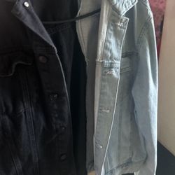 half denim jacket black and light blue denim 