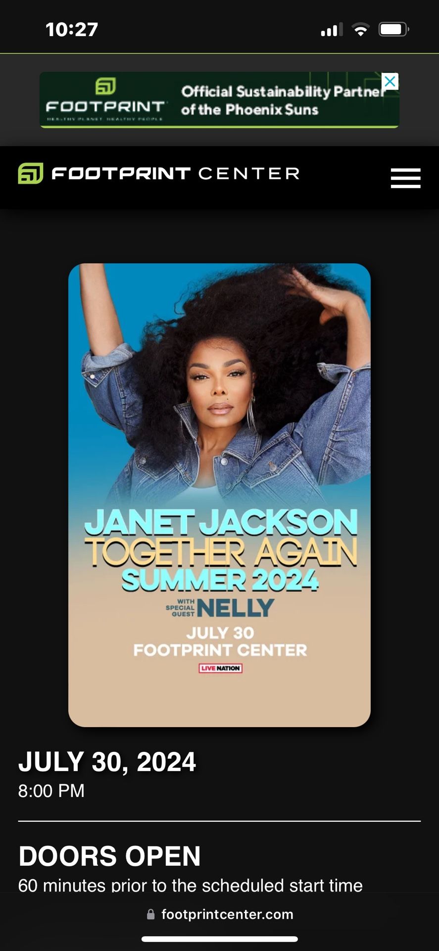 Janet Jackson In Concert At Footprint Center July 30, 4 Tickets, Amazing Seats, VIP Parking And Annexus Club