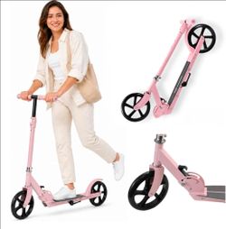 Pink Folding Kick Scooter with Large Wheels