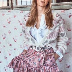 Cardigan sweater wool heart rose button knit boho