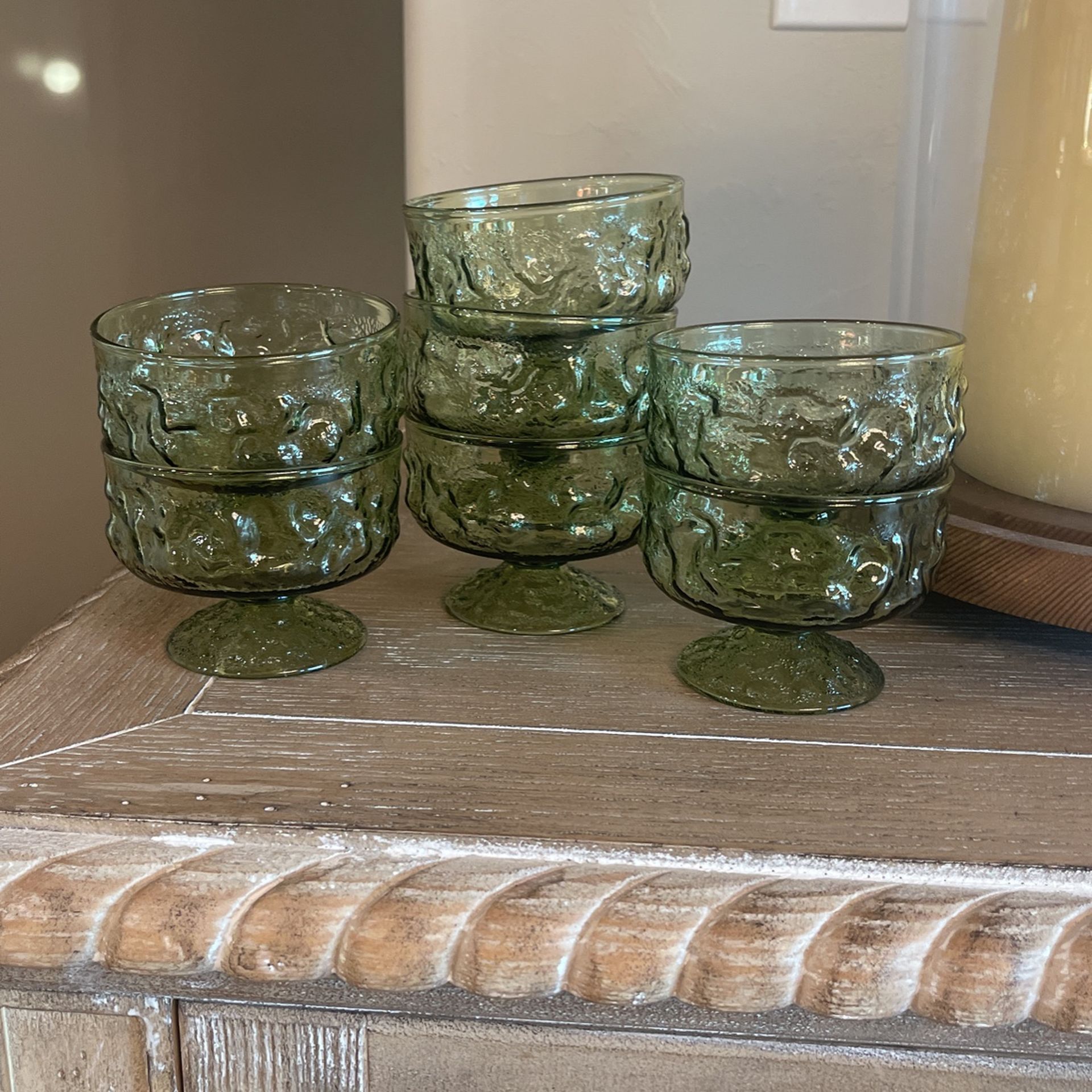 7 Vintage Green Goblets