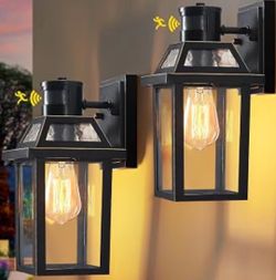 Motion Sensor Porch Light, Dusk to Dawn Outdoor Wall Light, Black, 2 Pack