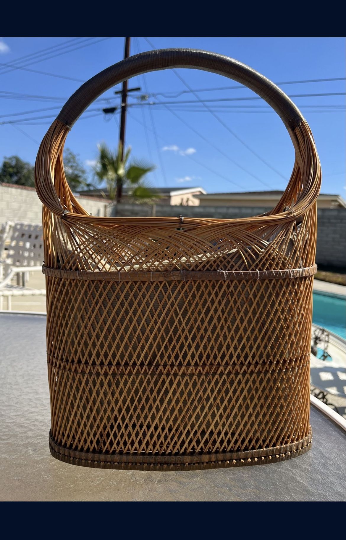 Vintage Wicker Bamboo Rattan Caddy Basket Tote Purse