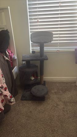 Cat tree dark fuzzy grey
