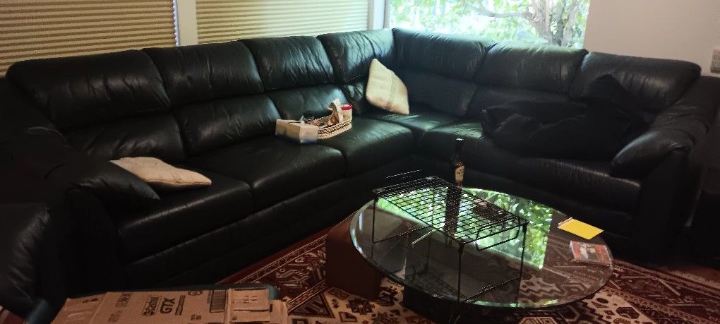 High Quality Large Black Leather Sectional Couch Sofa