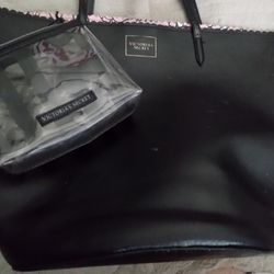 Victoria Secret Leather Tote W/ Free Make -up Bag