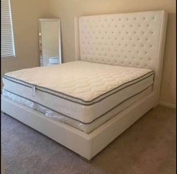 Cream Velvet King Size Bed with 6 FT Headboard. Brand New. MATTRESS SET IS NOT INCLUDED.