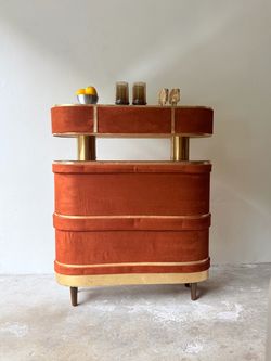 Mid-Century Modern Velvet Bar Cabinet