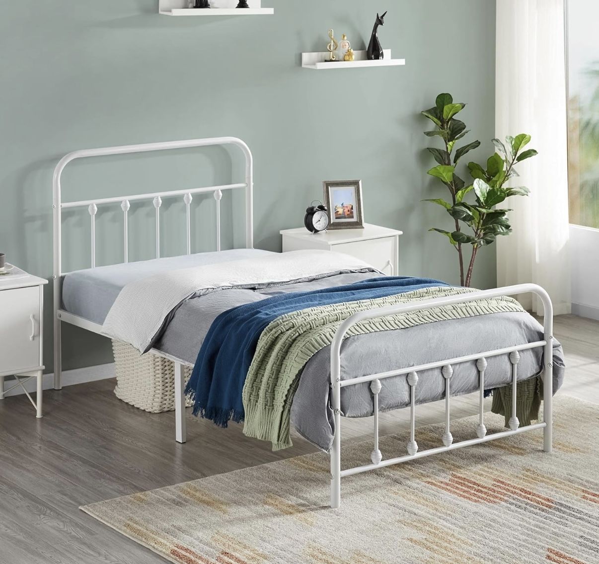 Twin White Metal Bed Frame