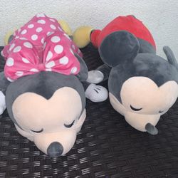 Disney Cuddleez Mickey & Minnie Mouse Sleeping Stuffed 24" Plush Doll 