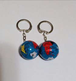 Globe World Map Keychains Charms Set of 2