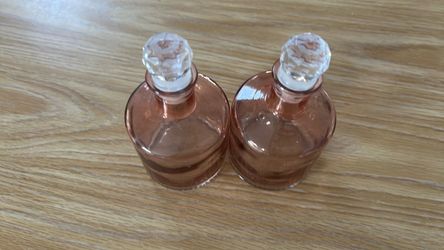 Set of 2 Pink Glass Bottles with Stoppers