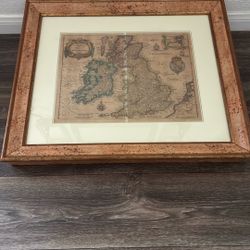 Antique Vintage 1638 Mathaus Merian British Isles Hand Colored Map England Great Britain Scotland Wales Europe 380 Years Old