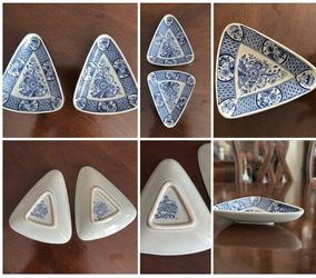 (19th-20th century) Vintage Petrus Regout Maastricht Delft Blue Triangular Serving Dishes - Set of 2 by 4”