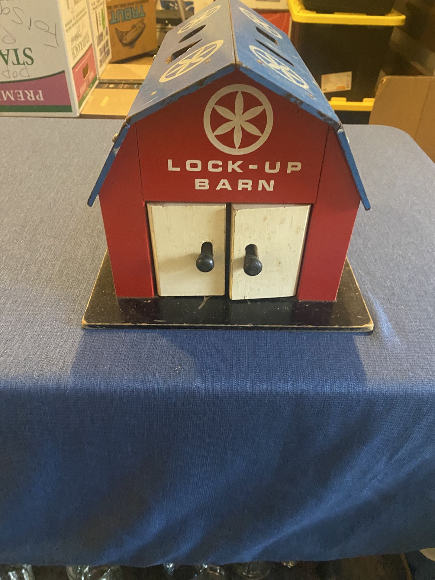 Vintage 1960s toy play Skool wooden lock - up barn made with wooden chip board learning and play