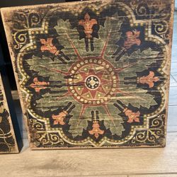 Set of three pictures painted on wood