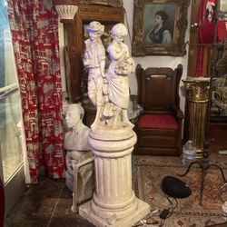 Concrete Garden Fountain Statue On Pedestal