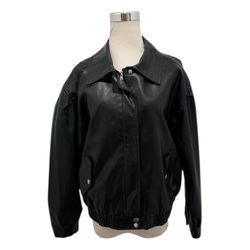 Wild Fable Women's Black Faux Leather Bomber Moto Jacket Size Large