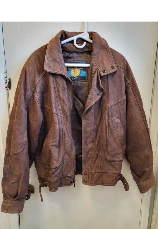 Vtg Wilsons Adventure Bound Mens Brown Leather Bomber Jacket Lined Sz Small