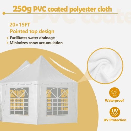 20x15 ft Party Tent, Heavy Duty Event Tent with 1 Doors and 7 Windows,White Wedding Tent, Waterproof,UV Protection Outdoor Gazebo Pavilion Shelter Ten