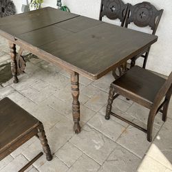 Antique  sturdy wooden kitchen table with 4 Chairs 